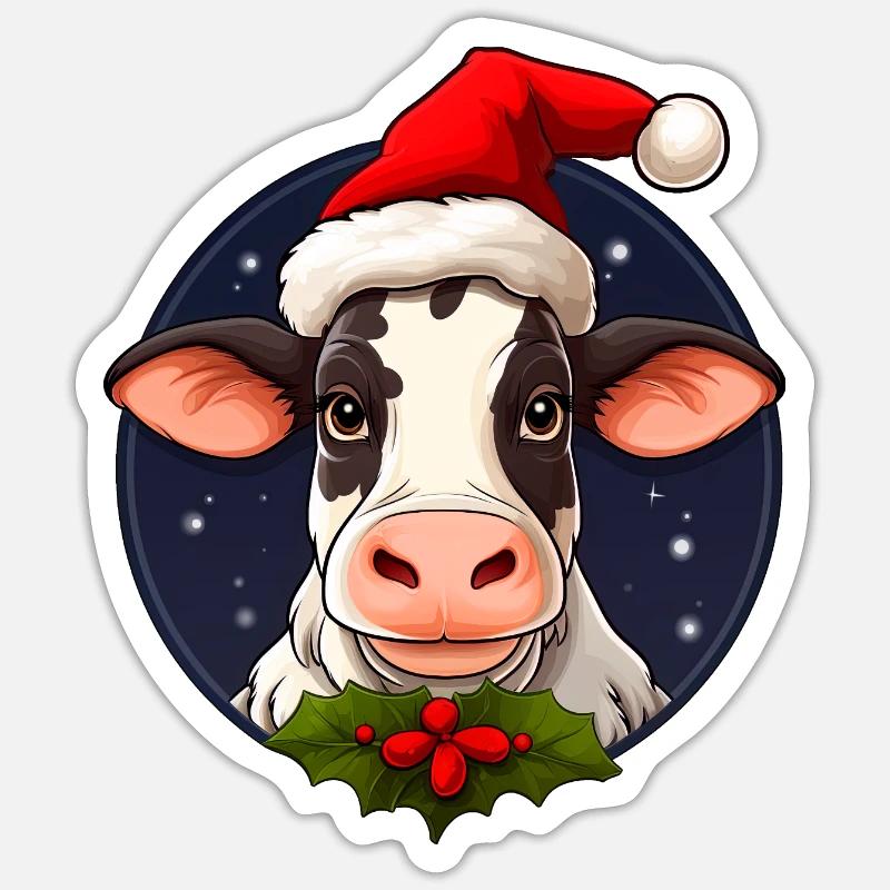 Vaches Noël - Sticker taille S (10 x 10 cm) - blanc mat