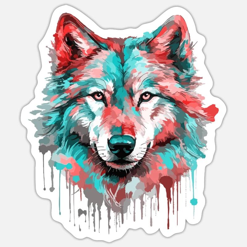 Wolf Wolf Head Predator Forest Nature Wilderness Colorful - Sticker size S (10 x 10 cm) - white matte