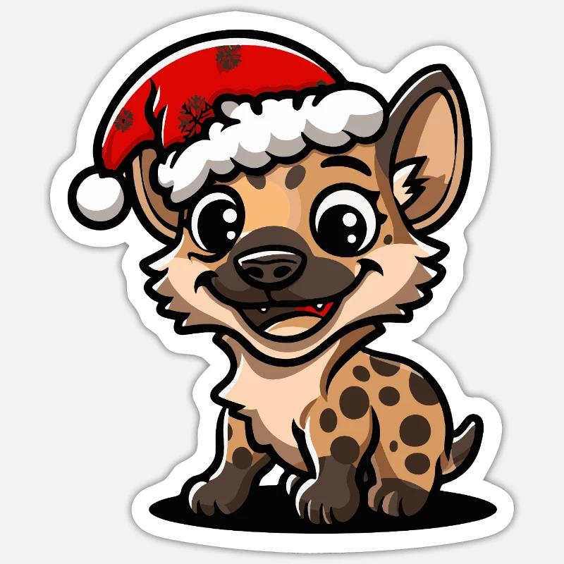 Noël de la hyène - Sticker taille S (10 x 10 cm) - blanc mat