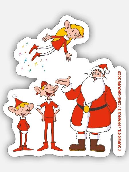 Weihnachtsmann & Co. KG Weihnachtsmann Mit Elfen - Sticker Größe S (10 x 10 cm) - Mattweiß