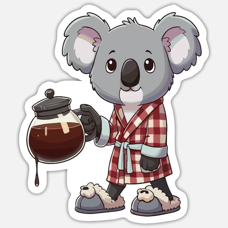 Funny Koala Coffee Lover Cozy Bathrobe - Sticker size S (10 x 10 cm) - white matte