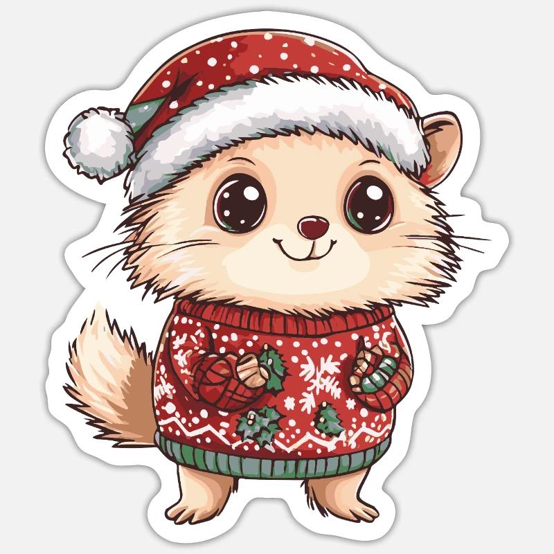 Noël de Noël hérisson - Sticker taille S (10 x 10 cm) - blanc mat