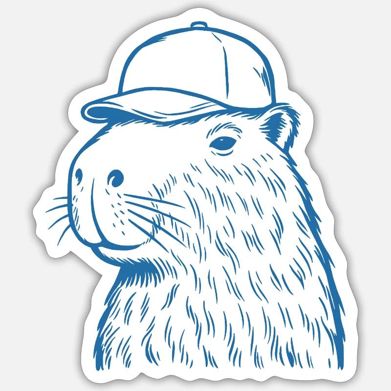Capybara mit Baseballkappe Sticker Größe S (10 x 10 cm)