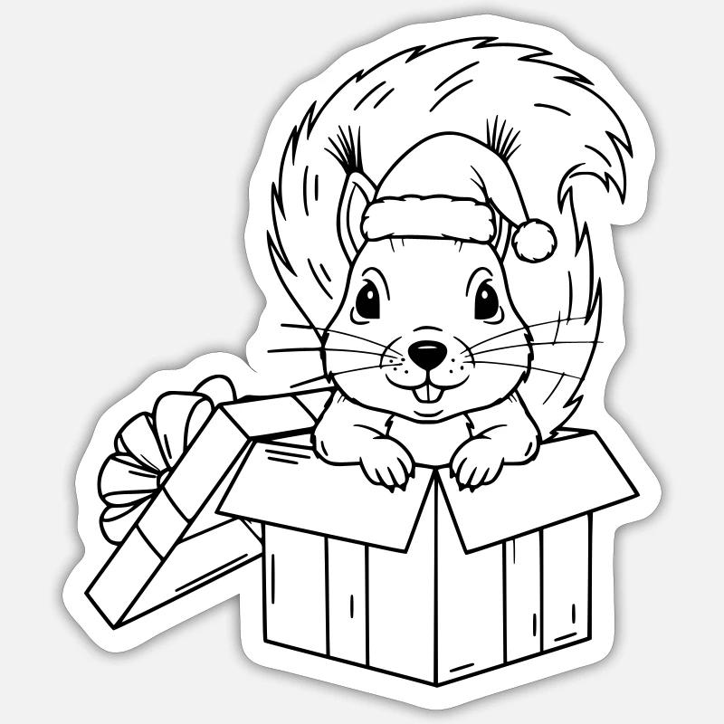 Süßes Weihnachts-Eichhörnchen in Geschenkbox Sticker Größe S (10 x 10 cm)
