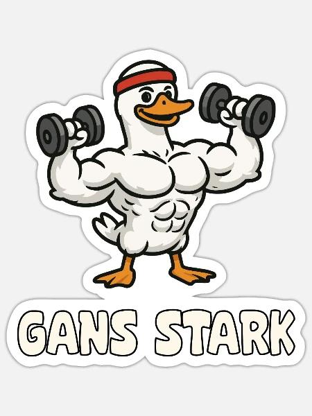 Gans Stark Muskelgans im Fitness-Style - Sticker Größe S (10 x 10 cm) - Mattweiß