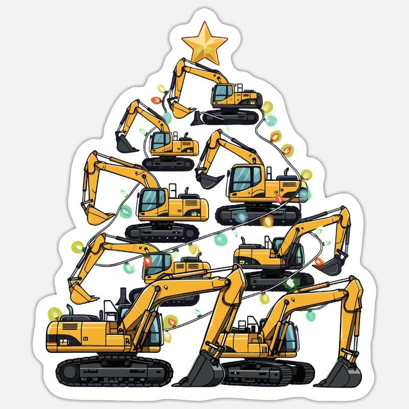 Lustiger Bagger Weihnachtsbaum Geschenk - Sticker Größe S (10 x 10 cm) - Mattweiß