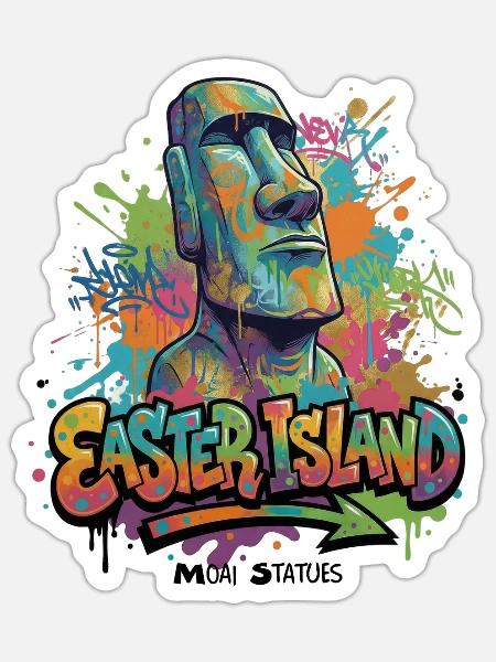 Moai – Hüter der Osterinsel - Vibrant Graffiti - Sticker Größe S (10 x 10 cm) - Mattweiß
