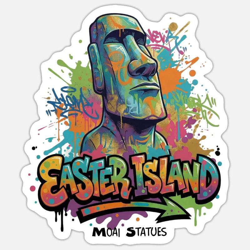 Moai – Hüter der Osterinsel - Vibrant Graffiti  - Sticker Größe S (10 x 10 cm) - Mattweiß