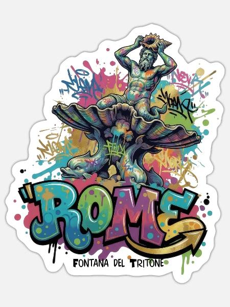 Triton Fountain, Rome, Italy - Sticker Größe S (10 x 10 cm) - Mattweiß
