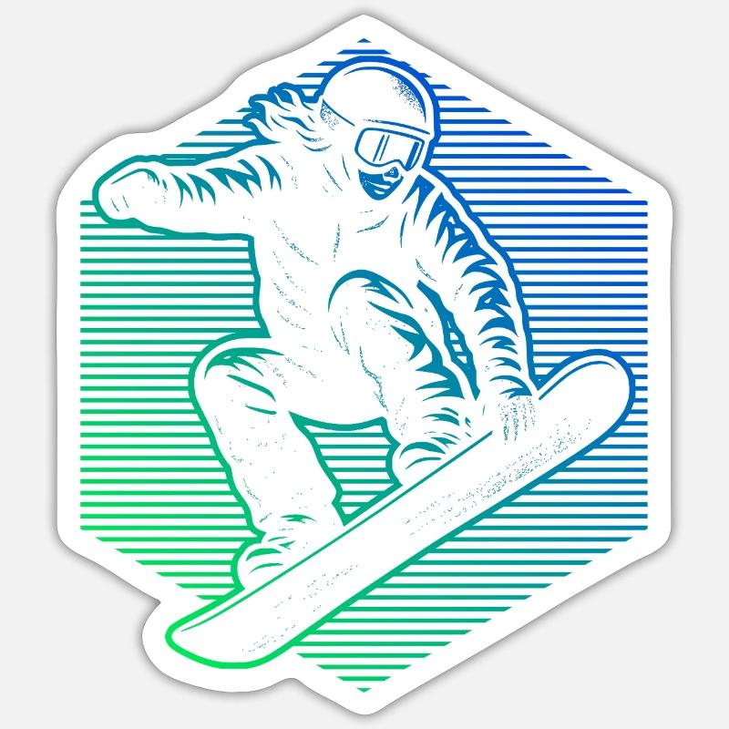 Snowboarders in neon gradient - Sticker size S (10 x 10 cm) - white matte