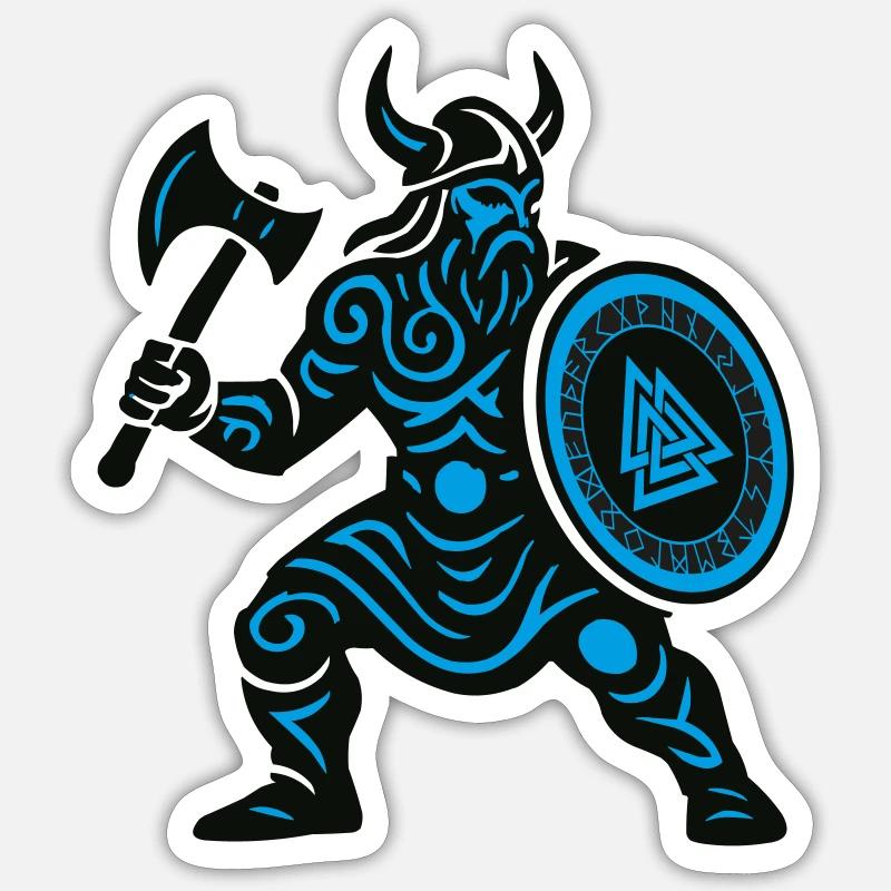 Wikinger Runenkrieger mit Axt - Sticker Größe S (10 x 10 cm) - Mattweiß