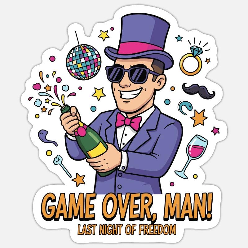 Game Over Man : Last Freedom Celebration - Sticker taille S (10 x 10 cm) - blanc mat