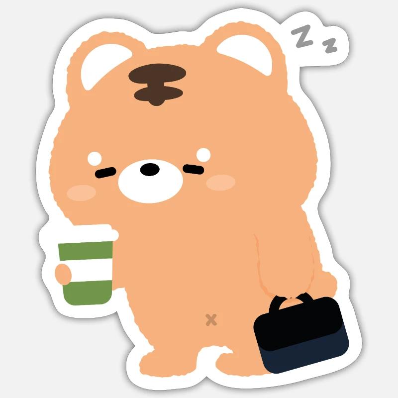 Kawaii Tiger mit Kaffeetasse - Sticker Größe S (10 x 10 cm) - Mattweiß