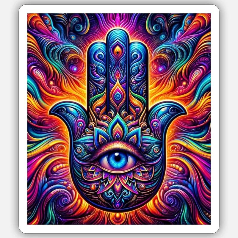 Psychedelic Hamsa Eye Hand Mandala Sticker size S (10 x 10 cm)
