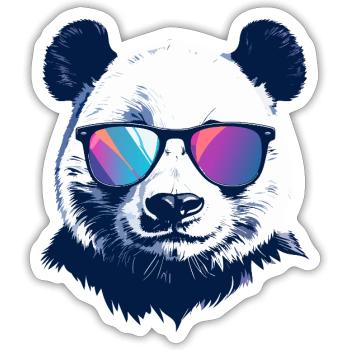 cooler Panda mit Neon Sonnenbrille Porträt Motiv - Sticker Größe S (10 x 10 cm) - Mattweiß - Vorne