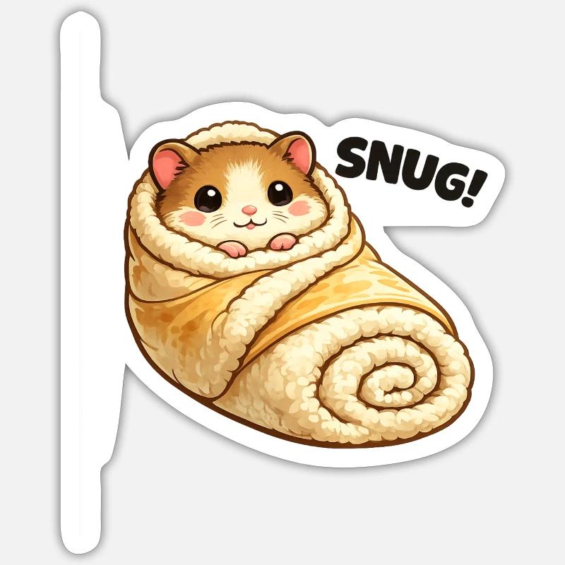 Hamster câlin dans une couverture - Sticker taille S (10 x 10 cm) - blanc mat