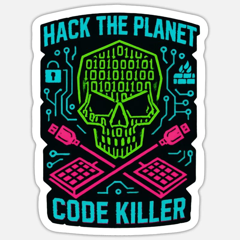 Hack the Planet Code Killer – Cybersicherheit Sticker Größe S (10 x 10 cm)