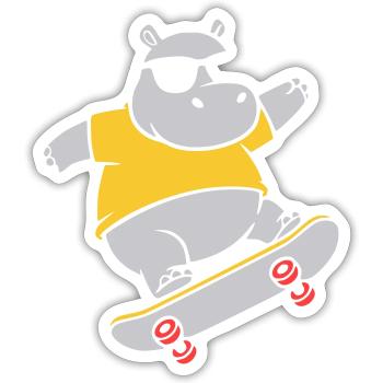 Cooles Nilpferd Skater Skateboard Vektor - Sticker Größe S (10 x 10 cm) - Mattweiß - Vorne