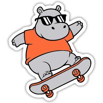 Cooles Nilpferd Skater Skateboard Vektor - Sticker Größe S (10 x 10 cm) - Mattweiß - Vorne