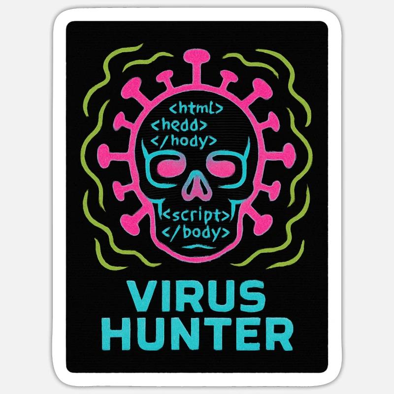 Cybersécurité : Chasseur de virus - Sticker taille S (10 x 10 cm) - blanc mat