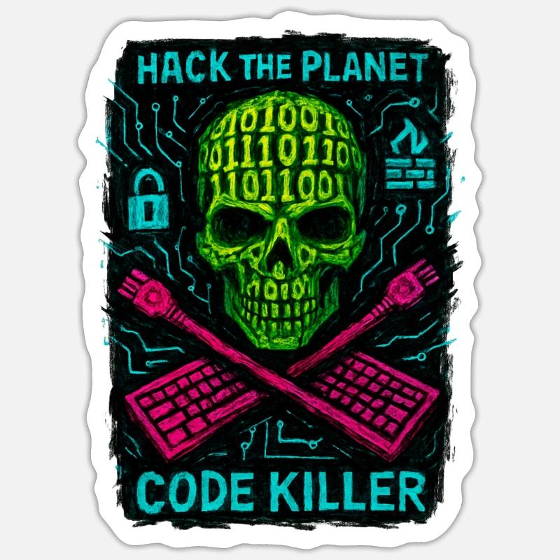 Hack the Planet Code Killer – Cybersicherheit Sticker Größe S (10 x 10 cm)