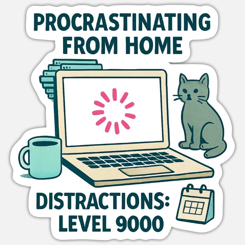 Humor, Prokrastination, Telearbeit, Chat und Kaffee Sticker Größe S (10 x 10 cm)