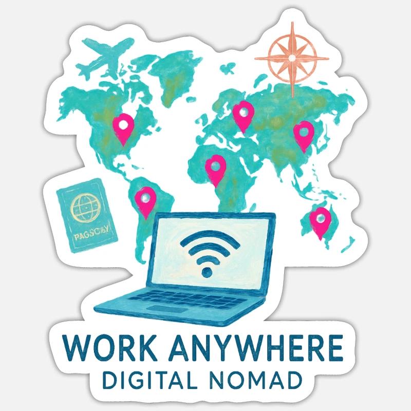 Telearbeit – Telearbeit – Voll-Fernarbeit - Sticker Größe S (10 x 10 cm) - Mattweiß