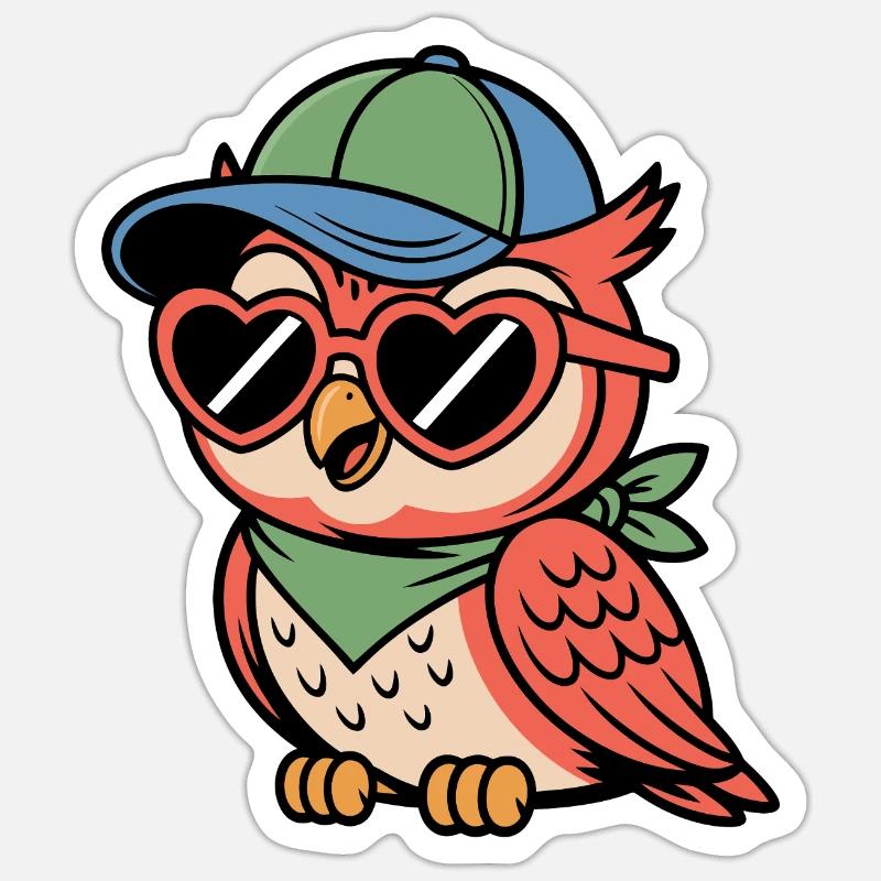 Sonnenbrillen-Eule im Retro-Look - Sticker Größe S (10 x 10 cm) - Mattweiß
