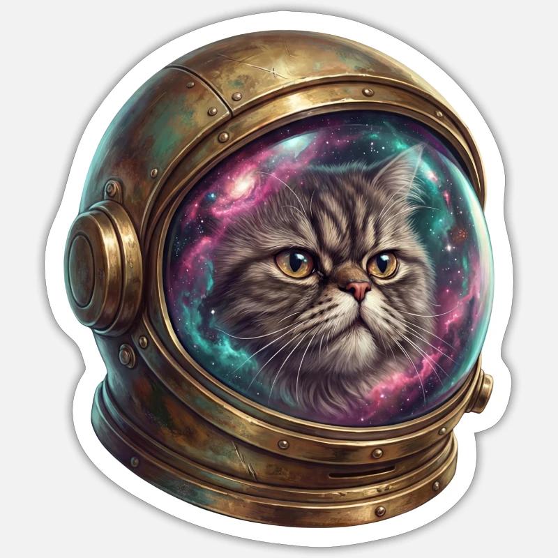 Cat astronaut in space helmet - Sticker size S (10 x 10 cm) - white matte