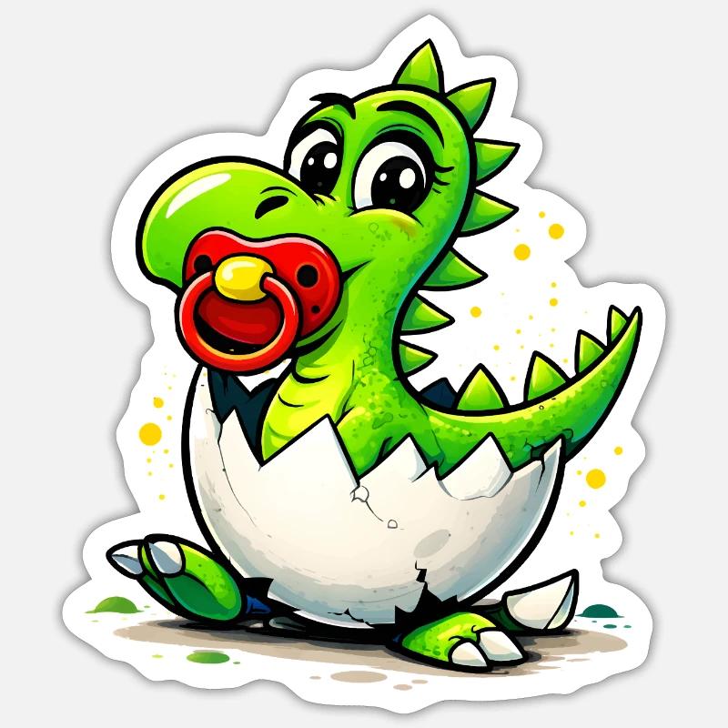 Baby Drache mit Schnuller - Sticker Größe S (10 x 10 cm) - Mattweiß