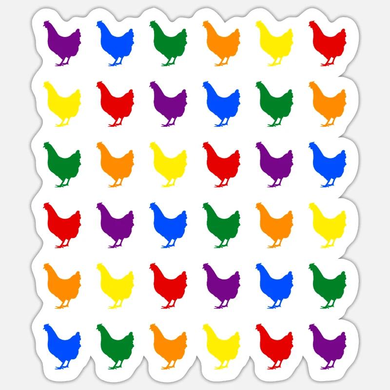 Regenbogen Hühner Sticker Größe S (10 x 10 cm)