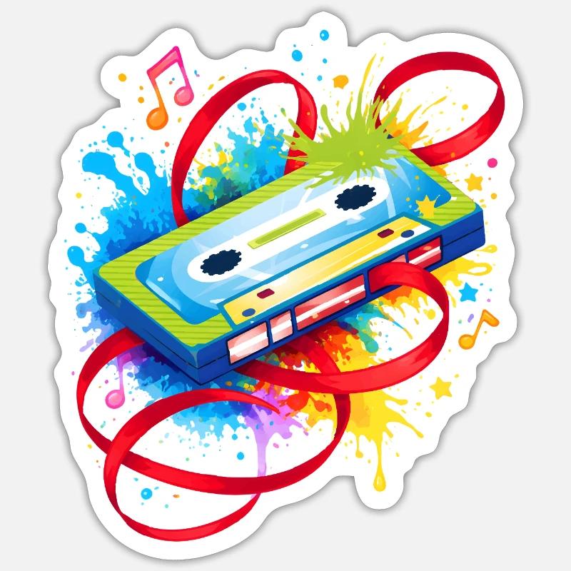Cassette musicale colorée – graffiti rétro Sticker taille S (10 x 10 cm)