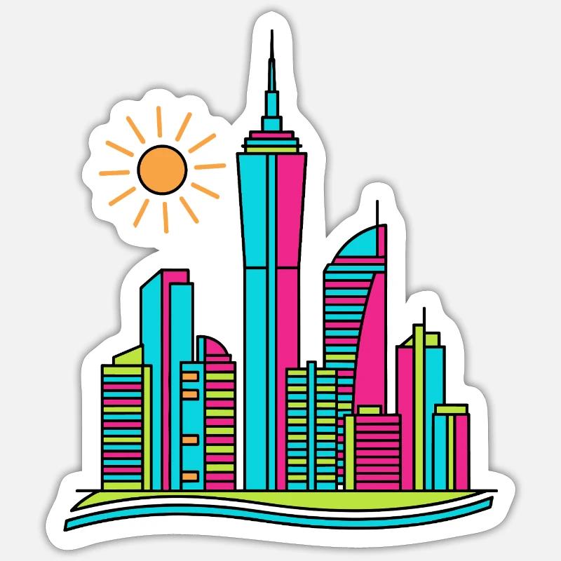 Lebendige abstrakte Stadtsilhouette Moderne farbenfrohe Kunst Sticker Größe S (10 x 10 cm)