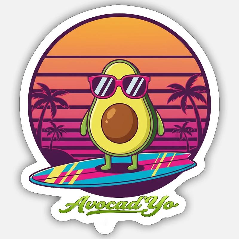 Avocado-Surf vor Retro-Sunset - Sticker Größe S (10 x 10 cm) - Mattweiß