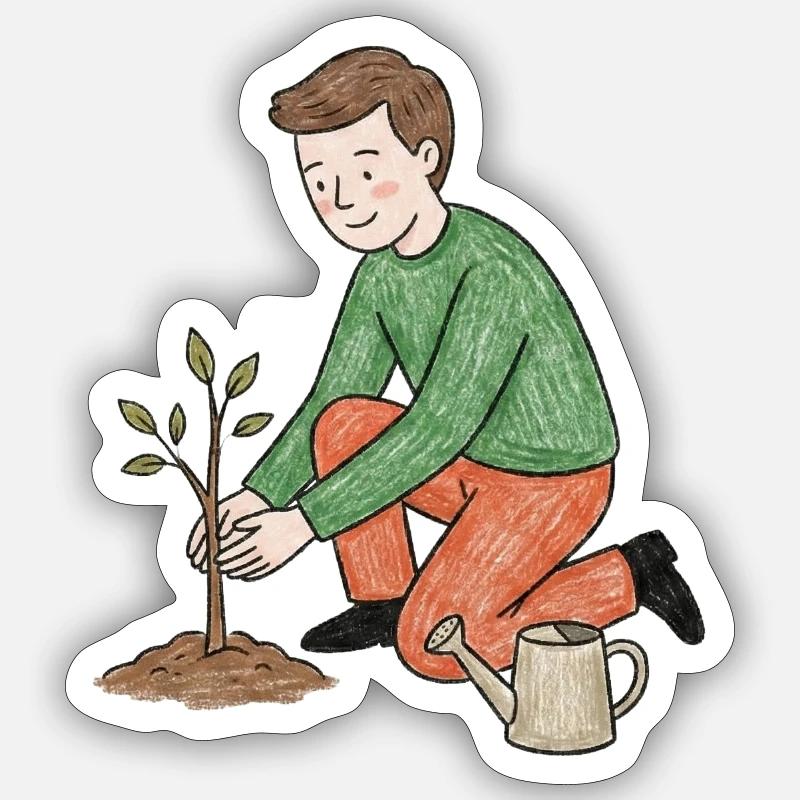 Junger Gärtner pflanzt einen Trieb Sticker Größe S (10 x 10 cm)