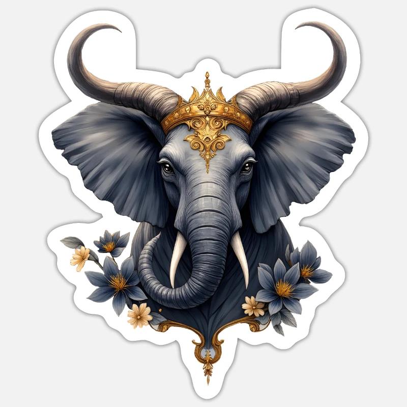 Fleur Bleue Éléphant Impériale - Sticker taille S (10 x 10 cm) - blanc mat