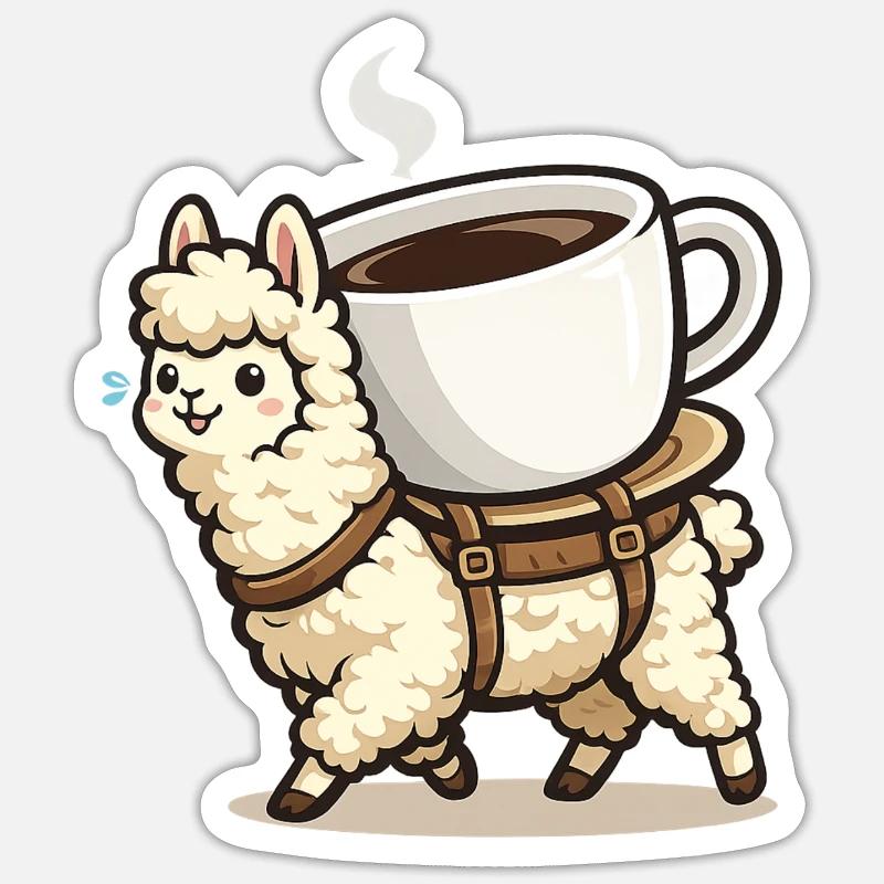 Kaffee Llama Trage-Design - Sticker Größe S (10 x 10 cm) - Mattweiß