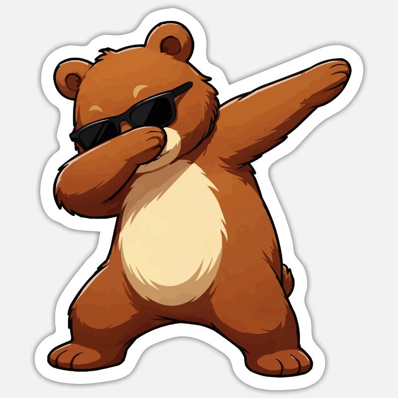 Dab Bär mit Sonnenbrille - Sticker Größe S (10 x 10 cm) - Mattweiß