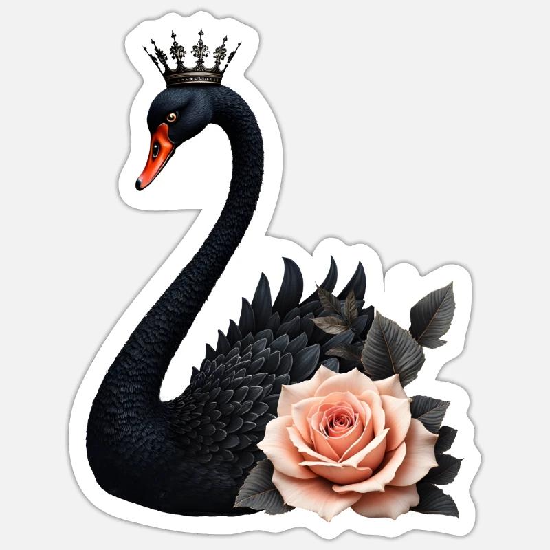 Schwarzer Schwan, gekrönt mit Rose - Sticker Größe S (10 x 10 cm) - Mattweiß
