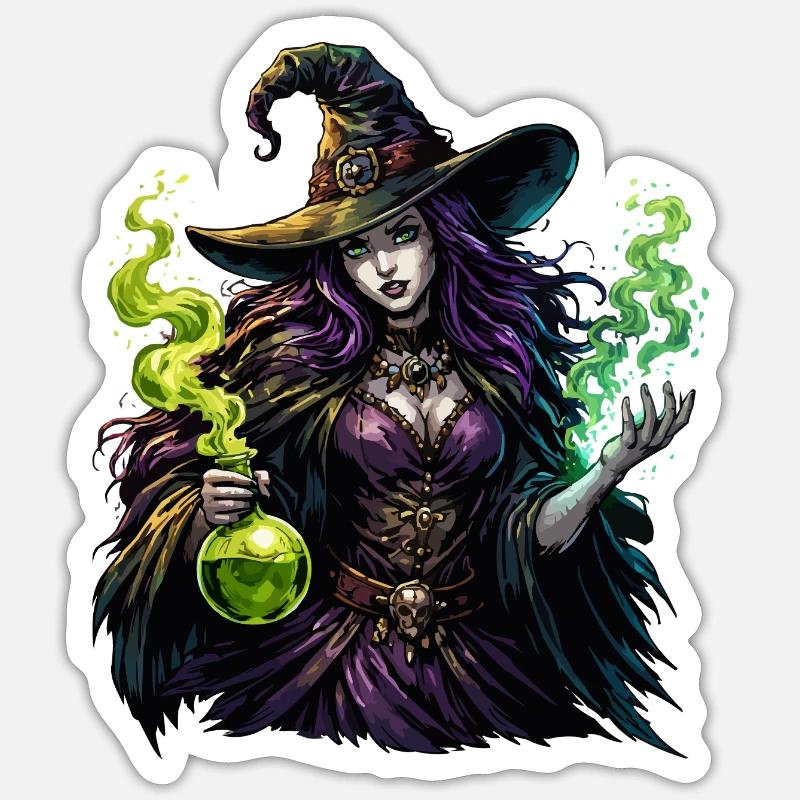 Witch with Potion - Sticker size S (10 x 10 cm) - white matte