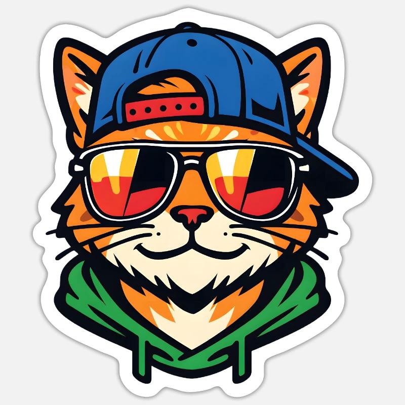 Katze mit Sonnenbrille - Sticker Größe S (10 x 10 cm) - Mattweiß