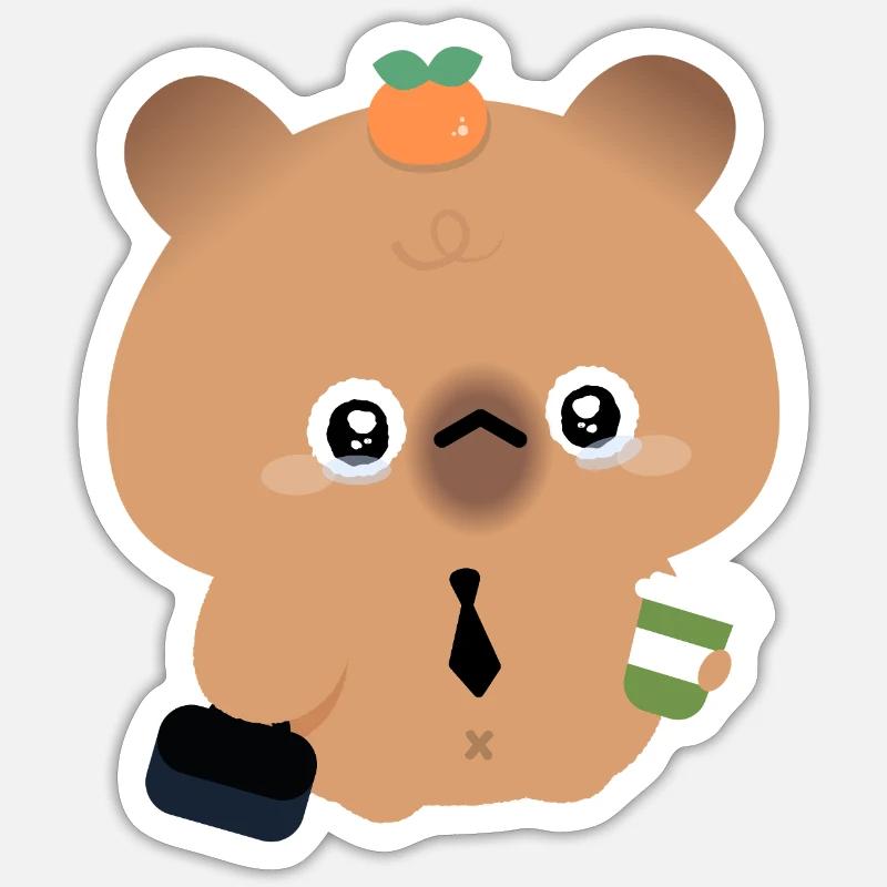 Capybara au café - Sticker taille S (10 x 10 cm) - blanc mat