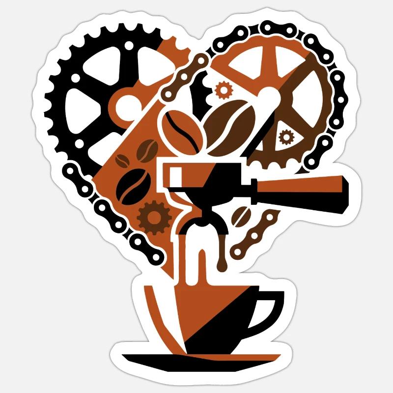 Steampunk-Kaffee-Kreislauf-Gedankenlandschaft - Sticker Größe S (10 x 10 cm) - Mattweiß