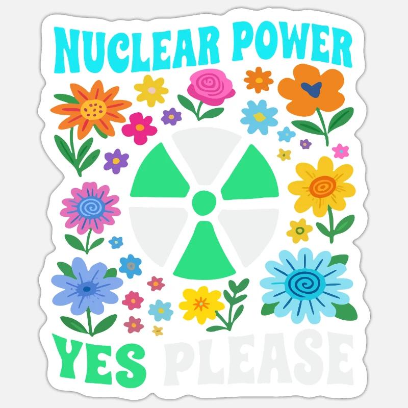 Atomkraft ja bitte mit Blumen - Sticker taille S (10 x 10 cm) - blanc mat
