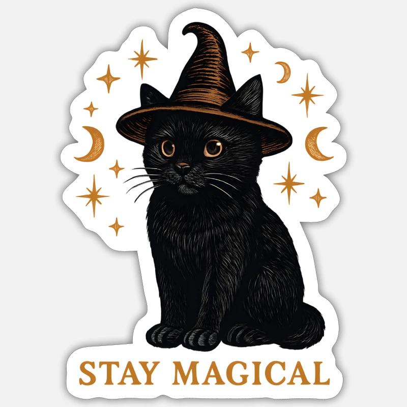 Cat Magic in the Witch's Hat Sticker size S (10 x 10 cm)