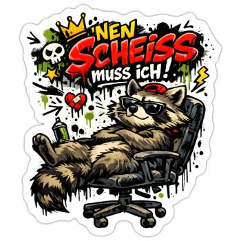 Lustiger Waschbär Spruch Nen Scheiss muss ich - Sticker Größe S (10 x 10 cm) - Mattweiß - Vorne