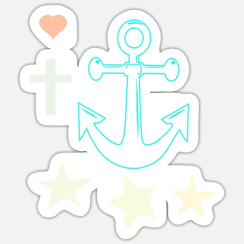 Leuchtender Anker mit Sternen - Sticker Größe S (10 x 10 cm) - Mattweiß