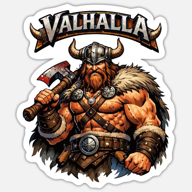 Valhalla Wikinger Axtheld Sticker Größe S (10 x 10 cm)