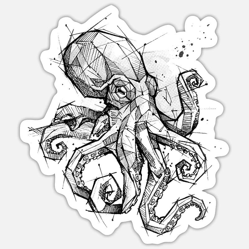 Octopus Geometric - Modern Sketch Design - Sticker size S (10 x 10 cm) - white matte