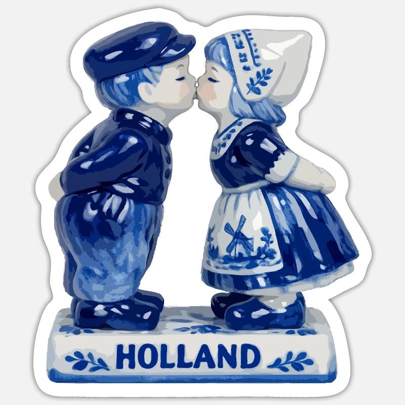 Delft Blue Küsspaar - Sticker Größe S (10 x 10 cm) - Mattweiß